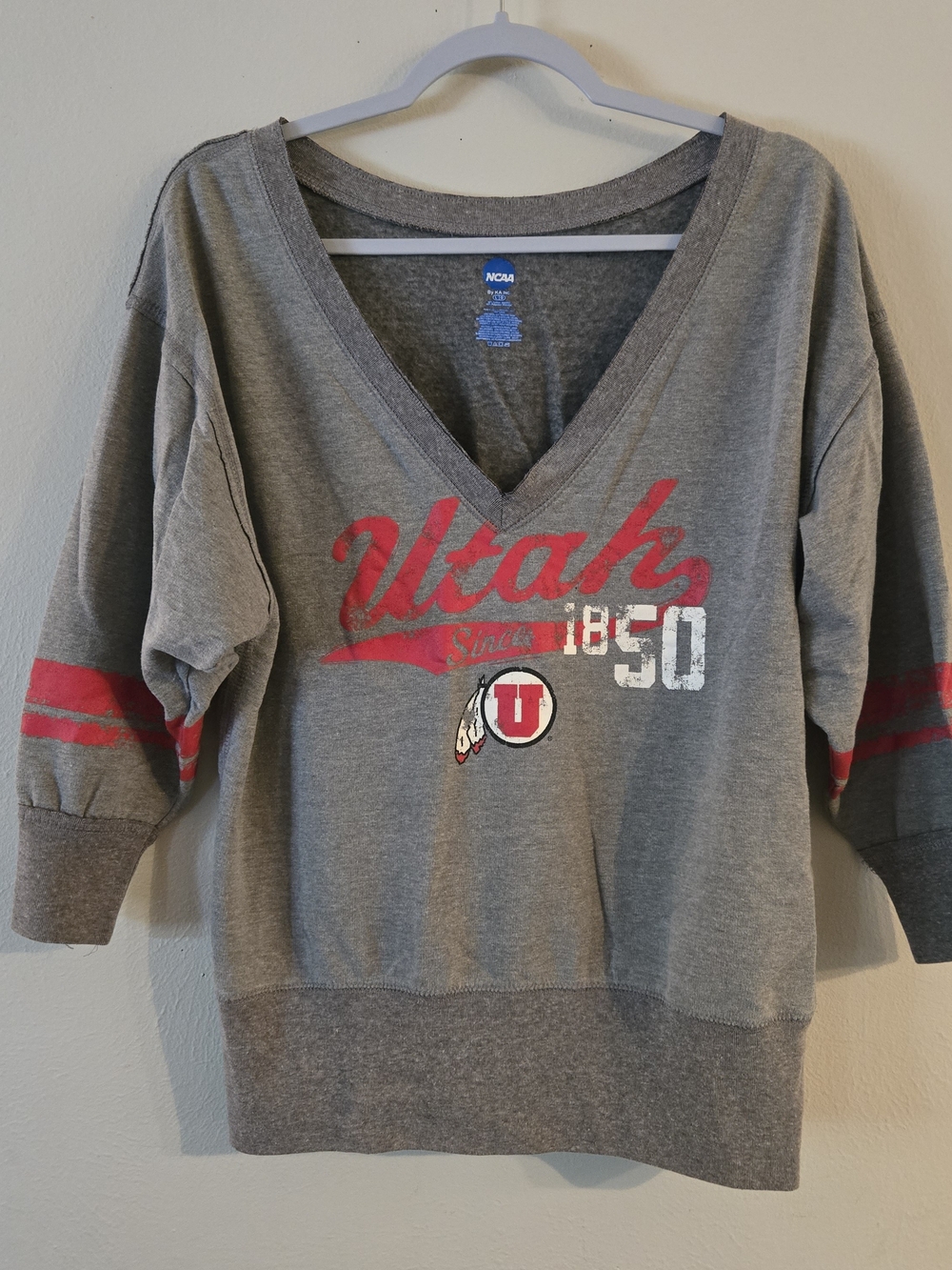 NCAA Utah Gray and Red V-Neck Women's Sweater